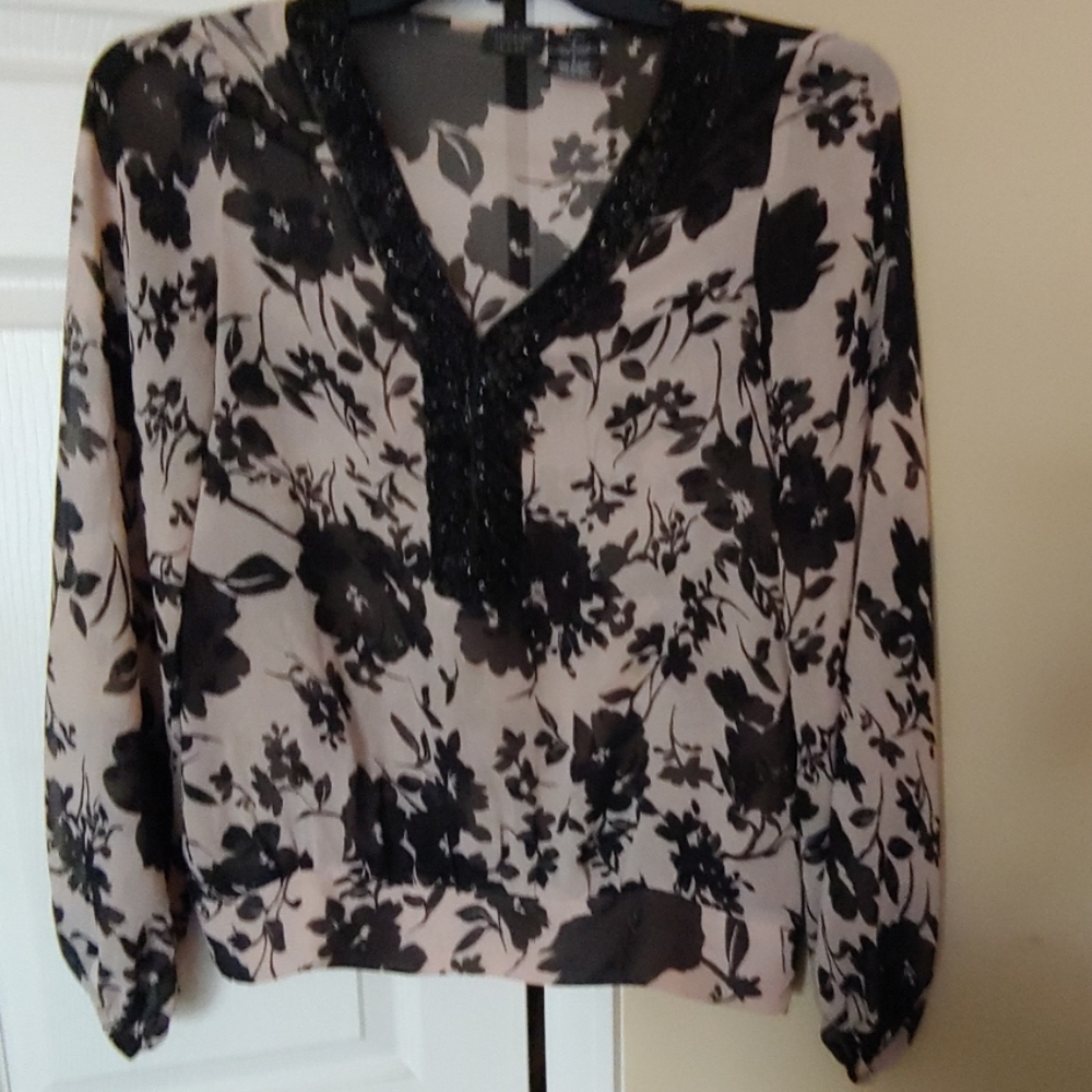 Nicole Miller Blouse with Bling Trim Size 6 EUC